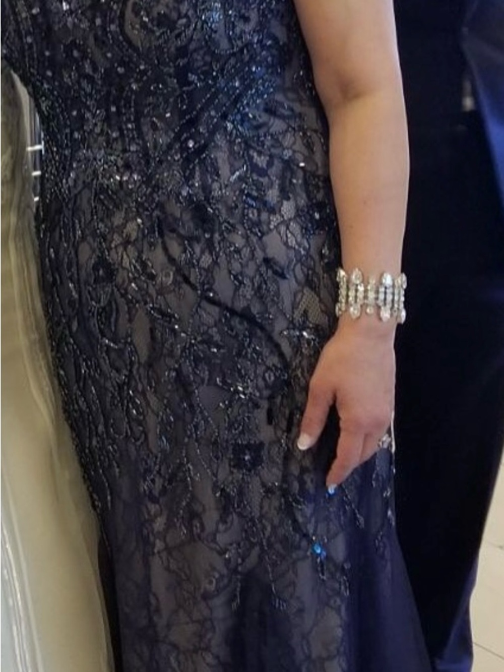 Rosa Clara Midnight Navy Lace Sequin Maxi dress.